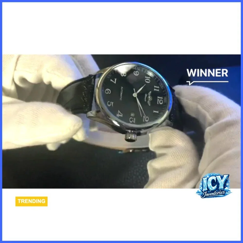 Automatic Mechanical Leather Band Watch with Day Calendar